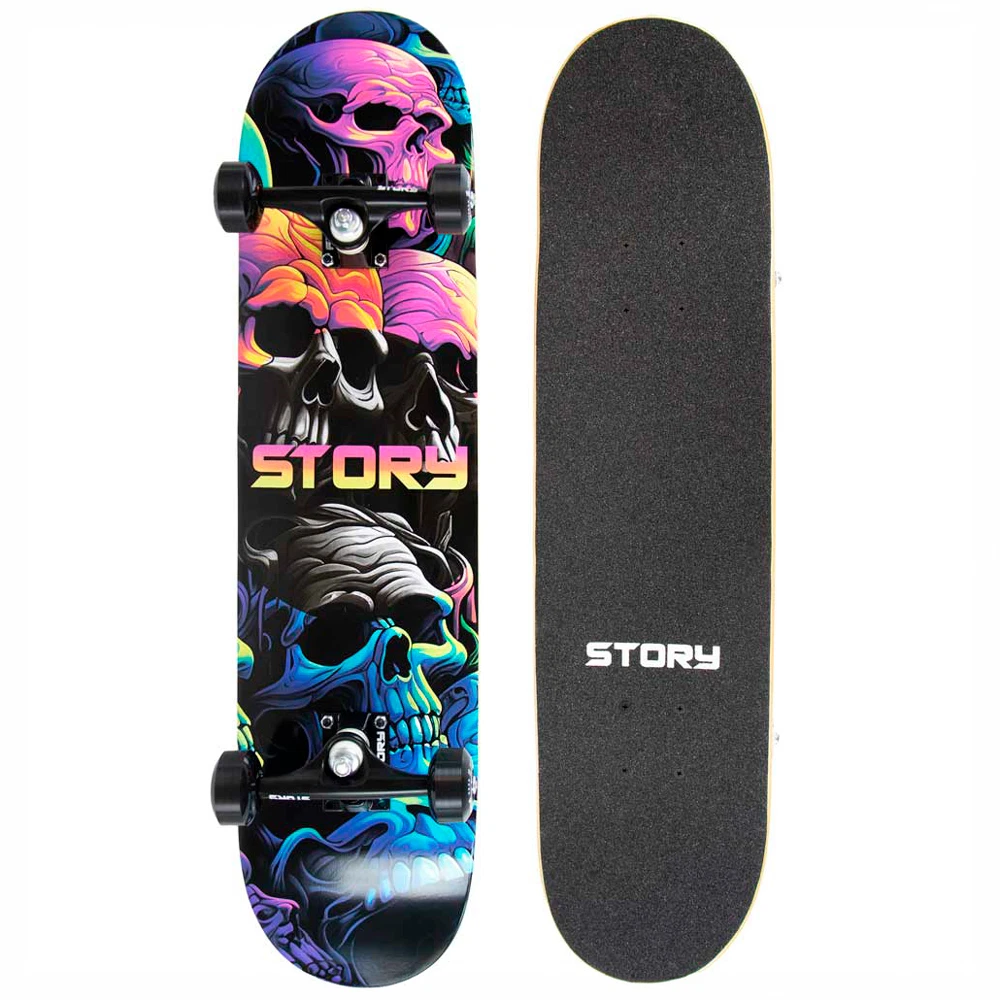 Story 7.5" Skateboard - Blackrainbow Skull